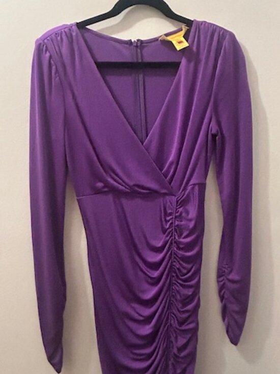 Catherine Malandrino Lush Purple Ruched V Neck Bodycon Silk Nylon Dress - Picture 8 of 16